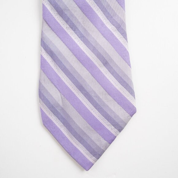 CALVIN KLEIN lavender purple silver stripe 100% silk skinny neck tie - Picture 3 of 7